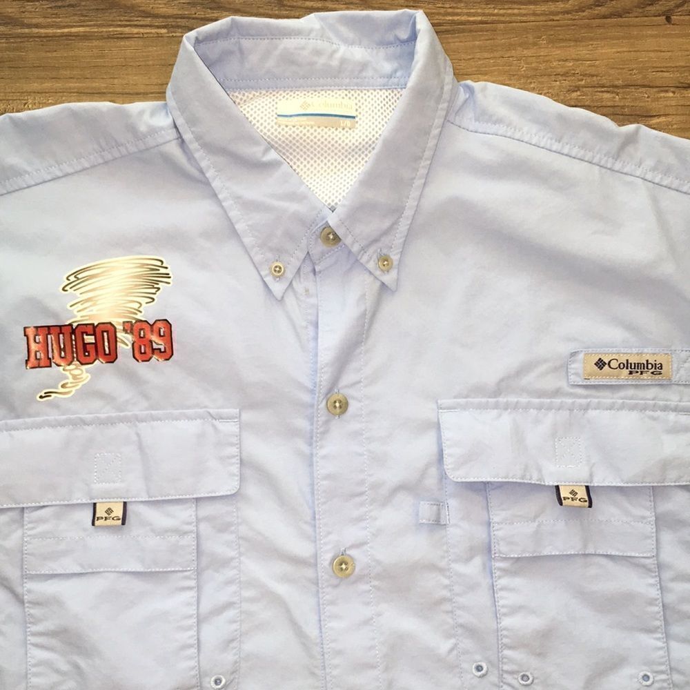 Carolina light Blue 89 Hurricane Hugo NYLON bonefish PFG Fishing Collector Shirt
